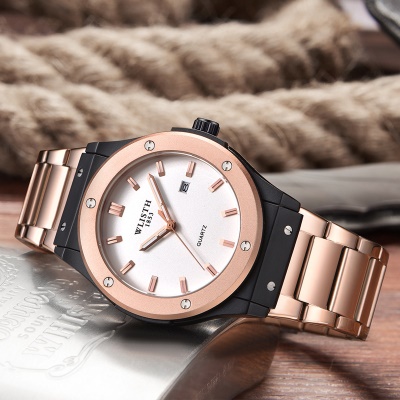 WLISTH montre hommes avec calendrier affichage lumineux bracelet en acier/ceinture en cuir