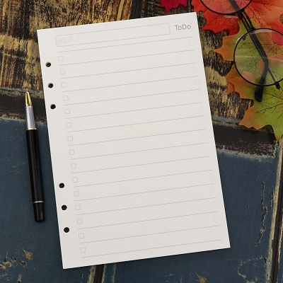 Papier A5 d'agenda à six trous