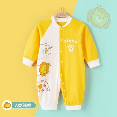 Combinaison de bébé en coton dessin animé motif bouton à l'entrejambe