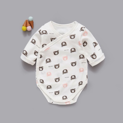 Combinaison bébé en coton cartoon imprimé patte diagonale simple boutonnage