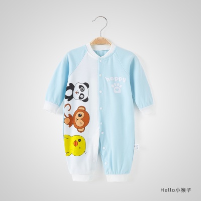 Combinaison de bébé en coton dessin animé motif bouton à l'entrejambe