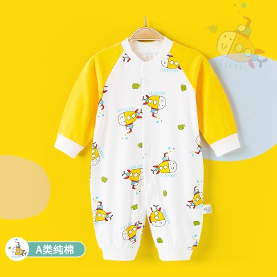 Combinaison de bébé en coton dessin animé motif bouton à l'entrejambe