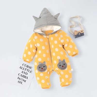 Combinaison bébé imprimé dessin animé épaississant clip coton capuche