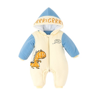 Combinaison bébé imprimé dessin animé épaississant clip coton capuche