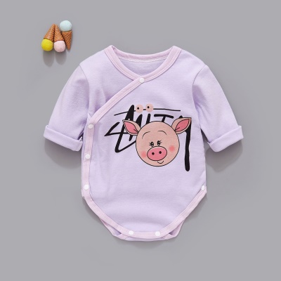 Combinaison bébé en coton cartoon imprimé patte diagonale simple boutonnage