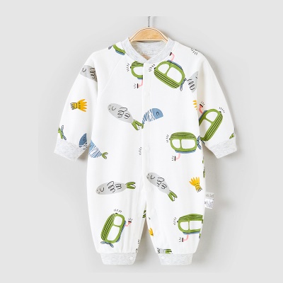 Combinaison de bébé en coton dessin animé motif bouton à l'entrejambe
