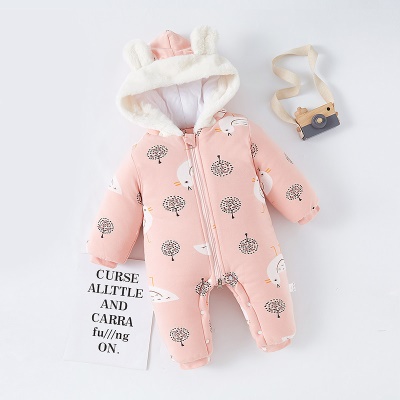 Combinaison bébé imprimé dessin animé épaississant clip coton capuche