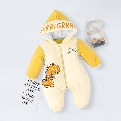 Combinaison bébé imprimé dessin animé épaississant clip coton capuche