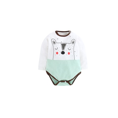 Combinaison bébé en coton cartoon imprimé patte diagonale simple boutonnage