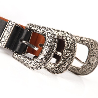 Ceinture femme en alliage sculpté double boucle en cuir PU