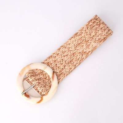 Ceinture femme imitation paille boucle ronde en résine large bande