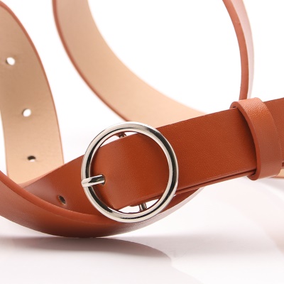 Ceinture pour femmes boucle ronde boucle aiguille en alliage ceinture en cuir PU