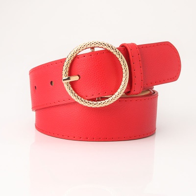 Ceinture en alliage gaufré boucle ronde pour femmes