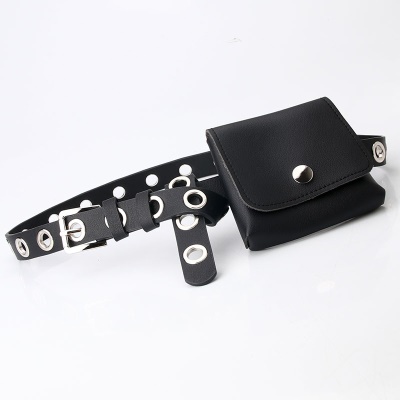 Ceinture femme petit sac banane en cuir PU noir