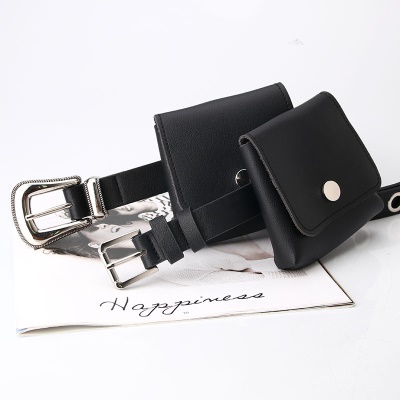 Ceinture femme petit sac banane en cuir PU noir