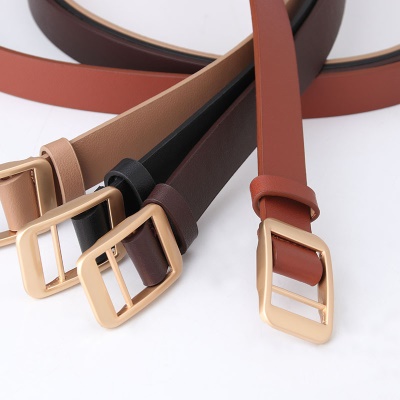 Ceinture femme en cuir PU alliage boucle tête couleur unie