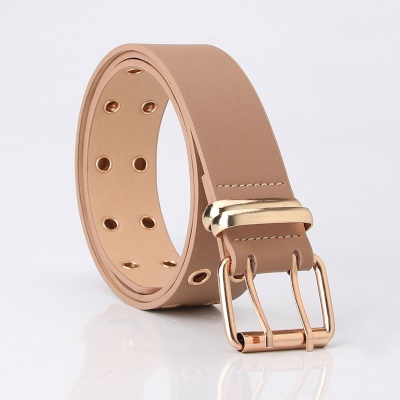 Ceinture femme avec double rangée de trous boucle aiguille carrée en cuir PU