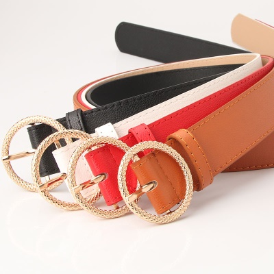 Ceinture en alliage gaufré boucle ronde pour femmes