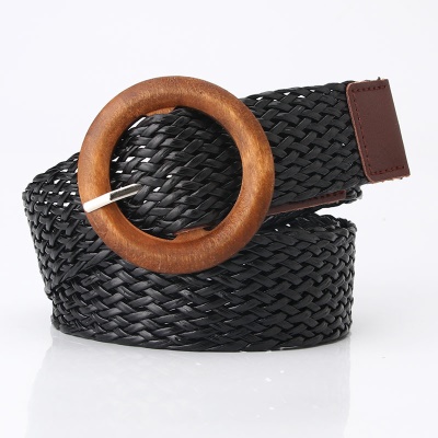 Ceinture femme tricotée rond en bois boucle aiguille