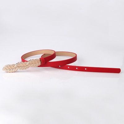 Ceinture en cuir mince avec boucle feuille pour femme