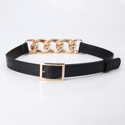 Ceinture femme chaîne chaîne en alliage aiguille boucle cuir PU