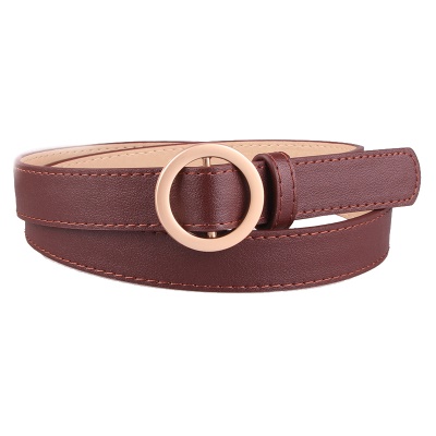 Ceinture femme avec boucle ronde dorée non perforée en cuir PU