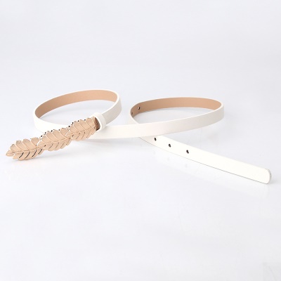Ceinture en cuir mince avec boucle feuille pour femme