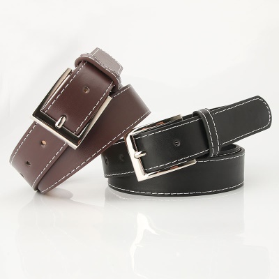 Ceinture pour femmes en alliage boucle aiguille PU cuir blanc décoration de fil