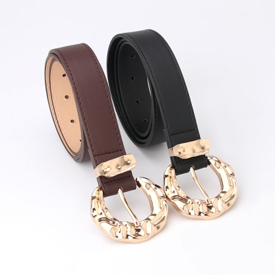 Ceinture femme boucle en métal concave-convexe boucle aiguille en cuir PU