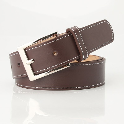 Ceinture pour femmes en alliage boucle aiguille PU cuir blanc décoration de fil