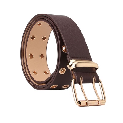 Ceinture femme avec double rangée de trous boucle aiguille carrée en cuir PU