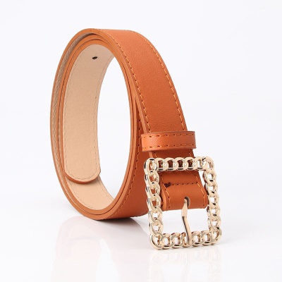Ceinture en cuir décoratif avec boucle carrée ajourée pour femmes