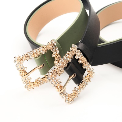 Ceinture femme sertie de diamants en alliage boucle aiguille pu cortex