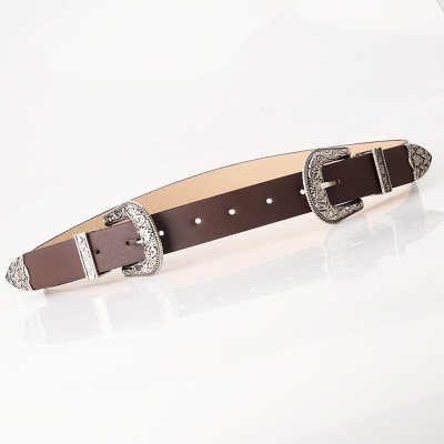Ceinture femme en alliage sculpté double boucle en cuir PU