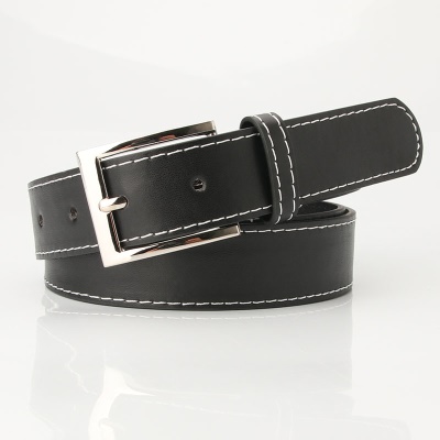 Ceinture pour femmes en alliage boucle aiguille PU cuir blanc décoration de fil