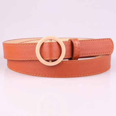Ceinture femme avec boucle ronde dorée non perforée en cuir PU