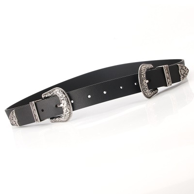 Ceinture femme en alliage sculpté double boucle en cuir PU