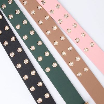 Ceinture femme avec double rangée de trous boucle aiguille carrée en cuir PU