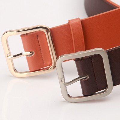 Ceinture femme avec boucle carrée tête en cuir pu