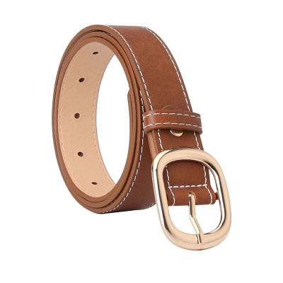 Ceinture pour femmes en alliage boucle aiguille PU cuir blanc décoration de fil