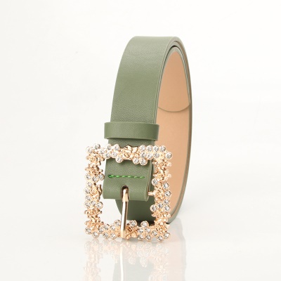 Ceinture femme sertie de diamants en alliage boucle aiguille pu cortex