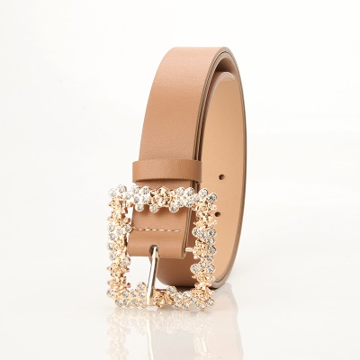Ceinture femme sertie de diamants en alliage boucle aiguille pu cortex