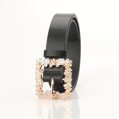 Ceinture femme sertie de diamants en alliage boucle aiguille pu cortex