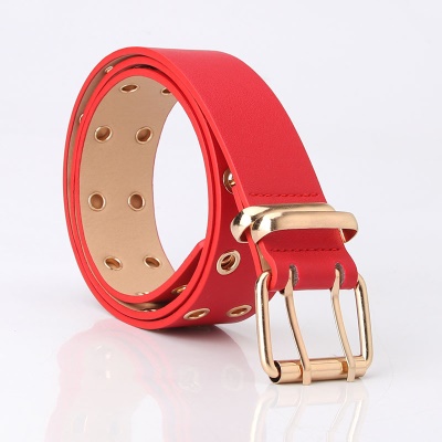 Ceinture femme avec double rangée de trous boucle aiguille carrée en cuir PU