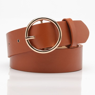 Ceinture pour femmes boucle ronde en alliage de cuir PU boucle aiguille