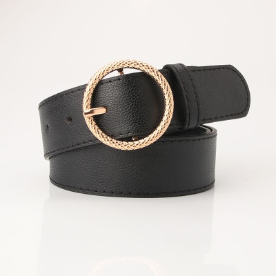 Ceinture en alliage gaufré boucle ronde pour femmes