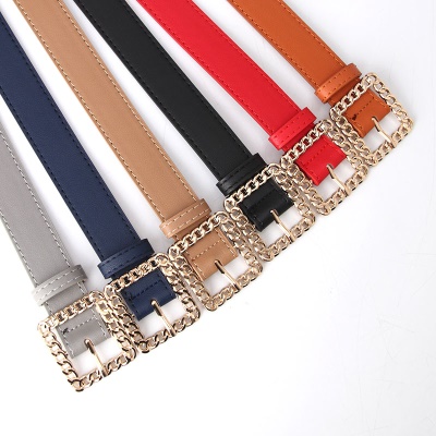 Ceinture en cuir décoratif avec boucle carrée ajourée pour femmes