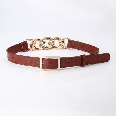 Ceinture femme chaîne chaîne en alliage aiguille boucle cuir PU