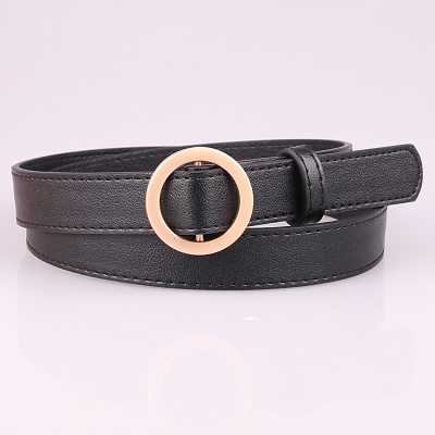 Ceinture femme avec boucle ronde dorée non perforée en cuir PU