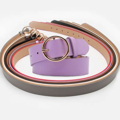 Ceinture pour femmes boucle ronde en alliage de cuir PU boucle aiguille